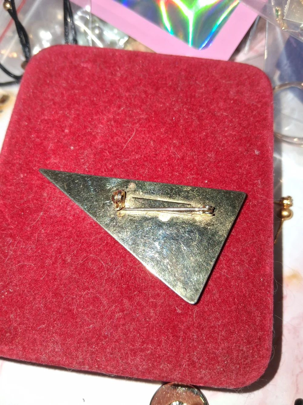 Source Unknown Black Triangle Brooch with Brown Accents